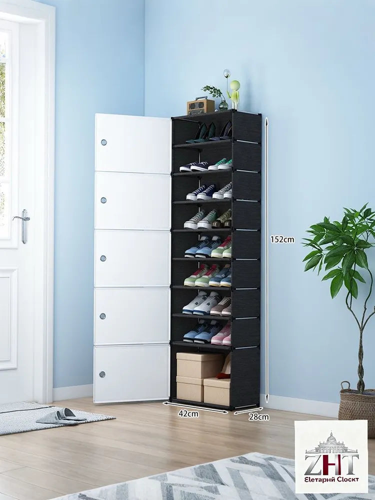 Zapatero de plástico de 10 niveles con puerta